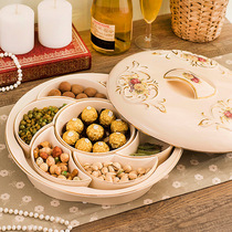 European-style ceramic creative fashion dried fruit box dried fruit plate with cover multi-purpose wedding candy snack plate big fruit