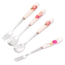Ceramic handle fruit fork stainless steel cake fork creative moon cake fork dessert fork fruit sign small tableware storage tube