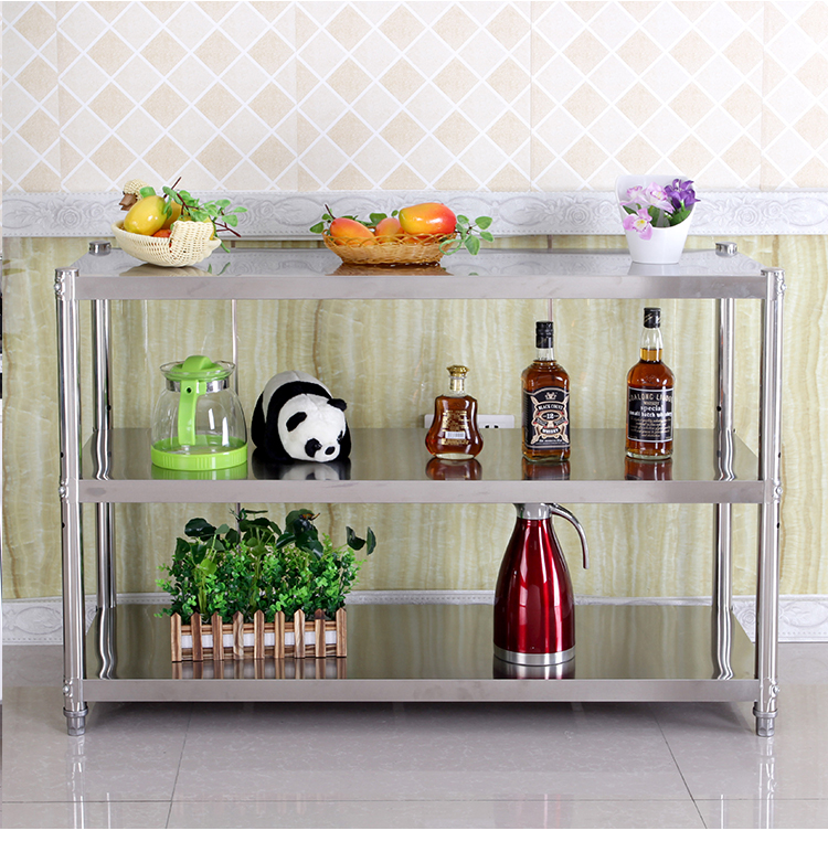 厨房不锈钢三层置物架微波炉烤箱架落地收纳架 3层锅架储物架货架