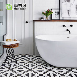 Nordic black and white geometric small tiles kitchen wall tiles art flower tiles bathroom floor tiles balcony 300x300