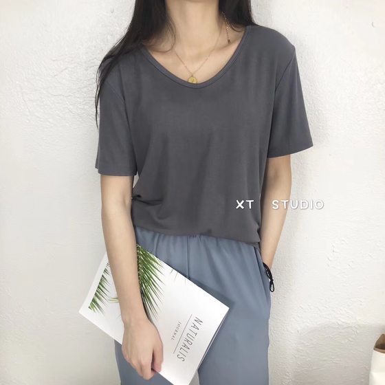 Yuanxi 2021 여름 그물 레드 인 화이트 V 넥 티셔츠 여성 모달 아이스 코튼 드레이프 반팔 탑 느슨한 마스크 T Yuanxi 2021 여름 그물 레드 인 화이트 V 넥 티셔츠 여성 모달 아이스 코튼 드레이프 반팔 탑 느슨한 마스크 T