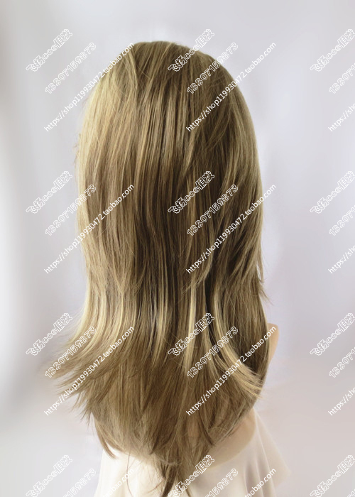 飞扬cos假发 亚麻金 外贸原单 欧美时尚假发 舞会披肩反翘长发