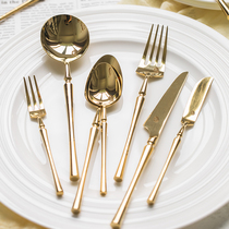 Bright gold European style 304 stainless steel household steak knife tableware set Western knife fork and spoon four-piece set