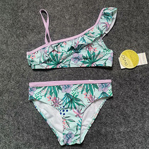 Childrens swimsuit girl split fashion atmospheric slant shoulder ruffle print girl Zhongdai summer sunscreen swimsuit