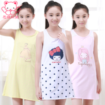 Girls Night Dress Summer thin section children student 12 little girl Pajamas Pure cotton 15-year-old female child dress sleeveless