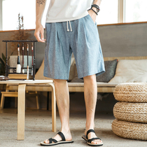 Linen shorts mens summer trend five points casual pants loose size fat pants thin cotton linen beach pants