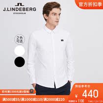 JLINDEBERG Gold Lindberg summer embroidery logo casual long-sleeved shirt solid color slim-fit shirt mens trend