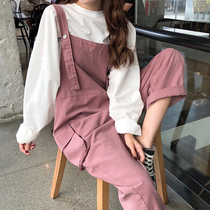 Pregnant women autumn suit Fashion Net red Early autumn wear strap pants 2021 spring and autumn pregnant women pants two-piece set