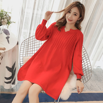 Pregnant women Autumn Sweater Net Red fashion knitwear jacket foreign style tide mother out breastfeeding long dress