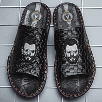 Tide brand beach sandals mens 2021 summer new fashion outdoor slippers outdoor personality trend leather word drag