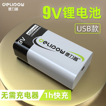 Delipu 9v rechargeable battery large capacity usb multimeter 6f22 microphone box nine-volt lithium battery Daquan