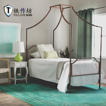 Iron workshop European Wrought iron bed Double bed Simple modern Iron bed Iron frame bed B & B big bed shelf bed Creative