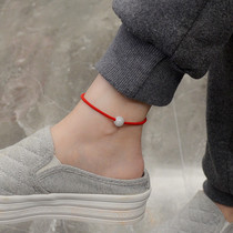 Anklet female 2021 new style does not fade Sen department simple emerald transfer beads cow life year red rope male couple bracelet
