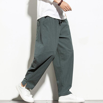 GM New Tide Linen Pants Mens Summer Fat Pants Loose Casual Pants Men China Wind Cotton Jumpsuit Pants