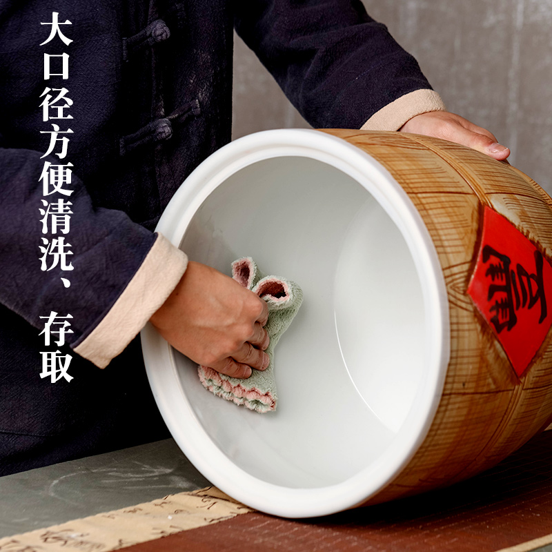 Jingdezhen ceramic barrel household sealed with cover old 10 jins 20 jins 30 imitation solid wood moisture worm ricer box