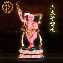 12-inch Nezha Three Princes Statue Standing Lotus Prince Fragrant camphor wood carving boutique Nezha Three Princes offering ornaments