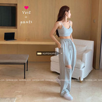 Fashion suit women Summer Korean sexy sports camisole vest broken pants temperament Net red casual two-piece tide