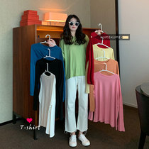 Modal long sleeve T-shirt top female autumn Korean loose round neck candy color lazy wind base shirt ins