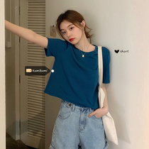 Solid color short sleeve short foreign base shirt coat female ins Korean version 2021 summer loose thin niche T-shirt tide