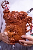 Yellow flower pear carp carp longbox furnishing large and auspicious home decoration for cash red wood crafts gift