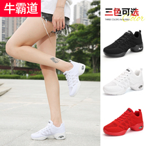 Cow overbearing square dance shoes womens summer white modern dance shoes soft-soled breathable sailor mid-heel sports dance shoes