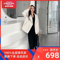 2021 new spring and autumn Haining leather leather womens jacket sheepskin motorcycle leather jacket Korean loose medium and long section