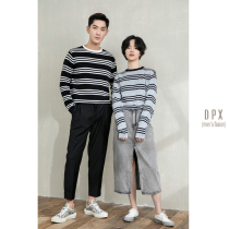 Horizon Mens Vintage Simple Stripe Long Sleeve T-Shirt Casual Couple Fashion Joker Round neck TEE base shirt Autumn