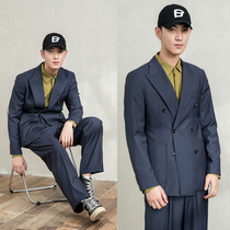 Horizon mens autumn and winter double-breasted anti-wrinkle collar suit suit suit fashion Korean suit youth two-piece set