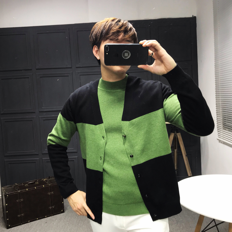 2019 Autumn Winter Collision Color Splicing Sweater Men's Warm Sweatshirt Youth Fashion sweaters Korean version Knitted Sweatshirt Tide Jacket