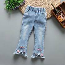 Girls  jeans spring and autumn new female baby pants foreign style childrens Korean flared pants 1-2 years old 4 slim pants