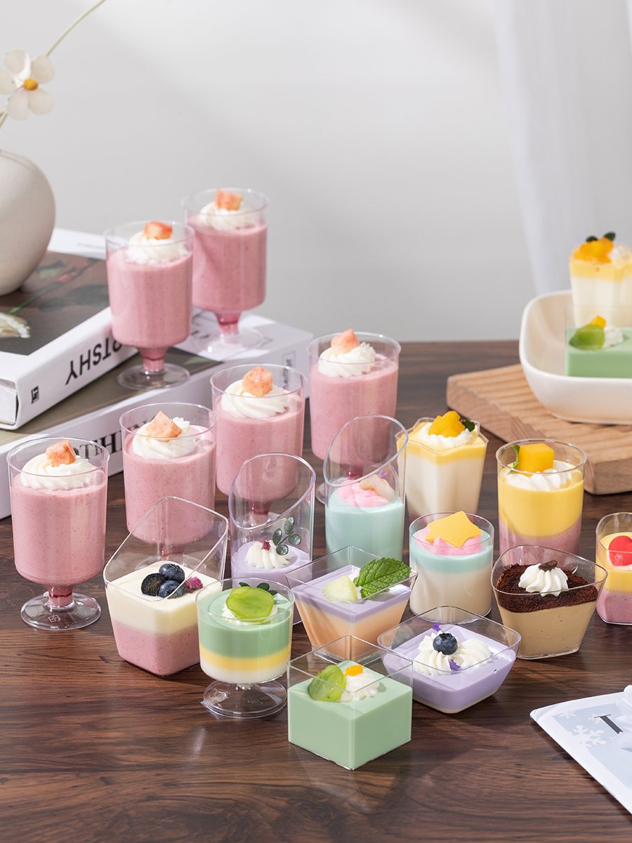 Mousse Cup Pudding Cup Jelly Dessert Table Disposable Plastic Transparent Cup Square Mini Small Sized Creative Box