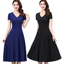 2020 Womens Slim Slim Fashion Womens Skirt New Dress Womens Short Sleeve High Waist Swing Skirt V Collar Long Skirt