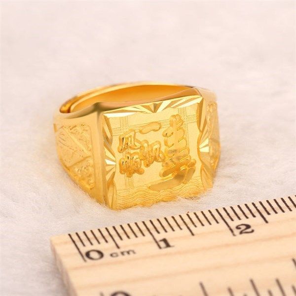 香港真金色戒指男一帆风顺金指环活口可调节霸气大板戒送爸爸