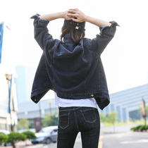 Black denim coat female loose Korean version 2021 Spring and Autumn new tooling bf wild blue denim short top