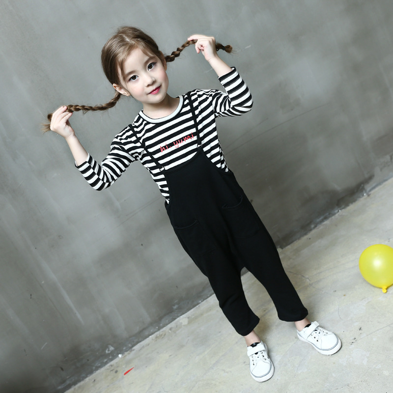 潮童装女童秋装2016新款韩版儿童背带裤两件