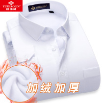 Yu Zhaolin winter warm shirt mens pure white long sleeve plus velvet thick shirt cotton business casual inch shirt