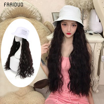 Fishermans hat wig one female summer fashion long hair instant noodles roll hat trend long curly hair net red full head cover