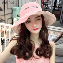 Net red fishermans hat female wig one summer fashion long curly hair natural full headgear trend embroidery sun hat