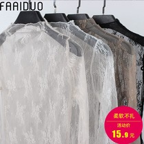 Fa Aiduo Korean version of high collar transparent mesh base shirt female Spring and Autumn New Interior sexy lace long sleeve top