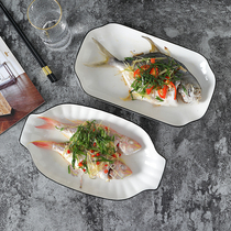 Creative tableware ceramic fish plate pure white household steamed fish plate dish special-shaped dish plate hotel household