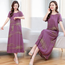 Middle-aged and elderly women Summer cotton silk dress 2021 new size loose 40-50 year old mother dress floral dress