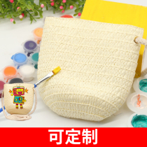 Kindergarten painting painting straw hat satchel Children DIY wall decoration creative art materials handmade art graffiti