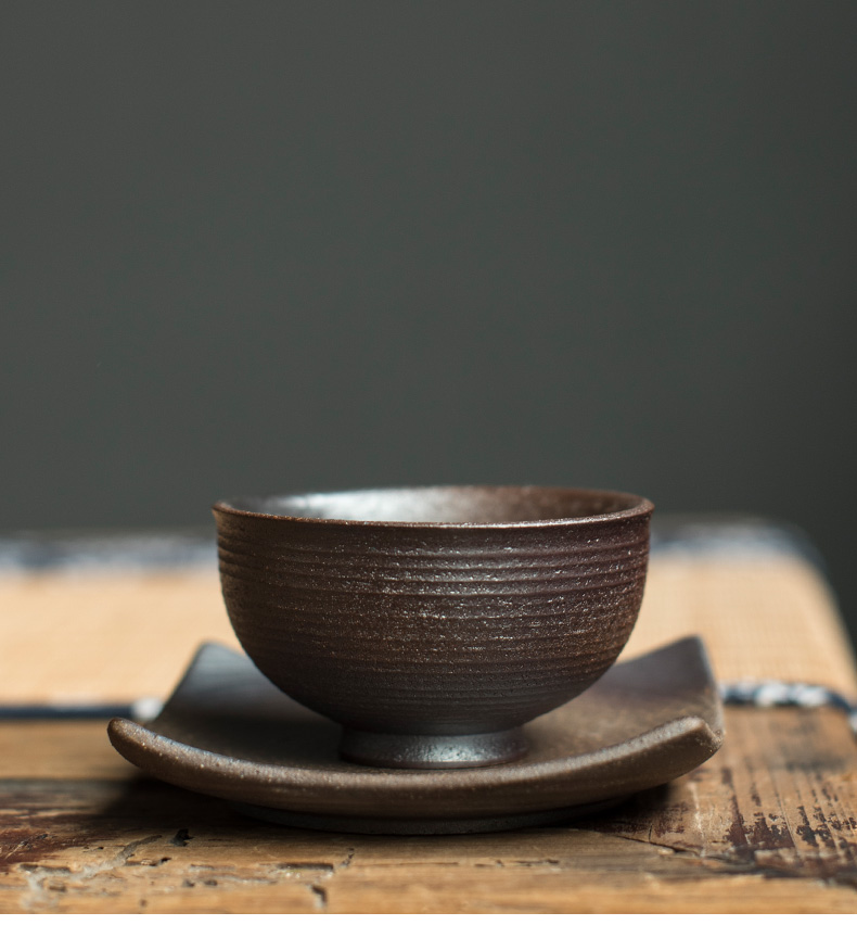 复古品茗杯手工柴烧杯子手拉胚陶瓷个人杯粗陶茶杯日本斗笠杯