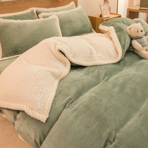 Double-sided lamb coral velvet four-piece Winter thickened franfalai milk plush bedding quilt cover sheets
