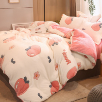 Thickened milk velvet bed four-piece Winter coral flannel quilt cover double-sided velvet sheets three-piece Winter