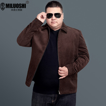 Corduroy jacket mens autumn and winter thick coat fat plus size middle-aged lapel casual warm coat fat top