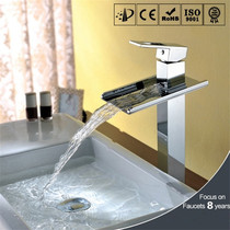 All-copper modern style sitting basin Single hole single high handle waterfall table wash basin Wash basin Hot and cold water faucet