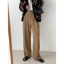 (JUSLIN) draping three-dimensional pleated thin straight wool blend casual mop pants F0825