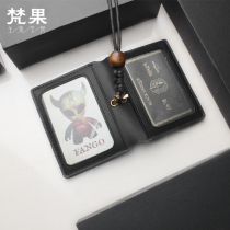 Handmade cowhide work document cover lanyard employee brand card cover Bus and subway card bag badge leather access control cover