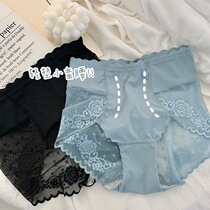 Middle-waist panties female lace abdomen pure cotton crotch breathable big yard fat mm summer ice silk thin scarless briefs